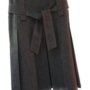 Pleated Denim Midi A-line Skirt